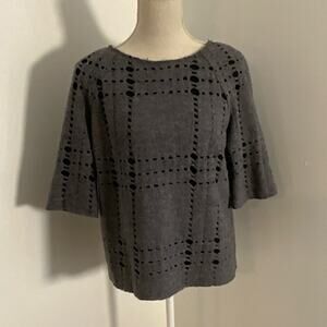 Tory‎ Burch Women’s Gray Wool Perforated Blouse Boho RetroTop